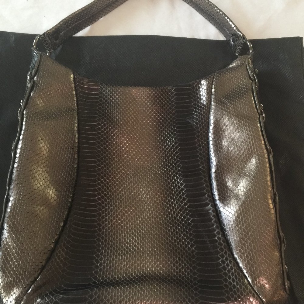 Donald J Pliner Embossed Snakeskin Leather Hobo Shoulder Bag